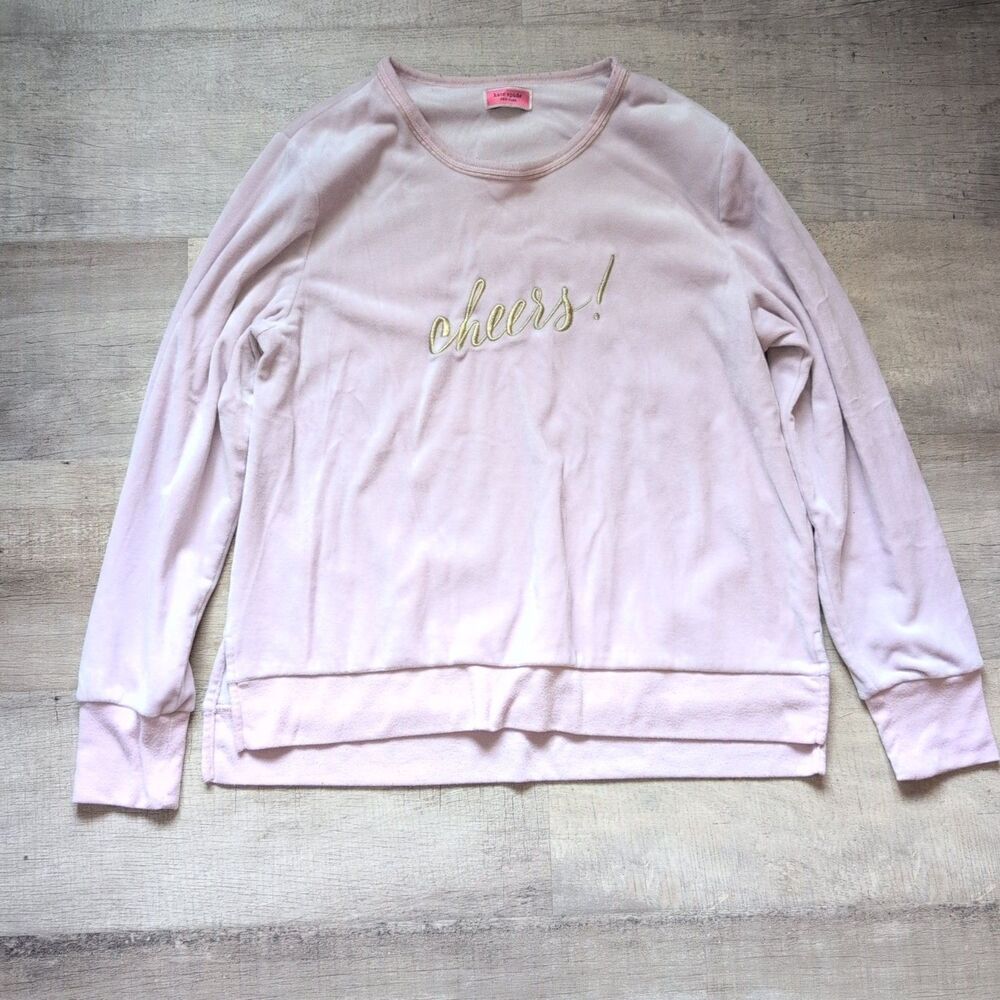 Kate Spade Pajama Top Womens SZ M Cheers Velour Comfy Winter Novelty Holiday